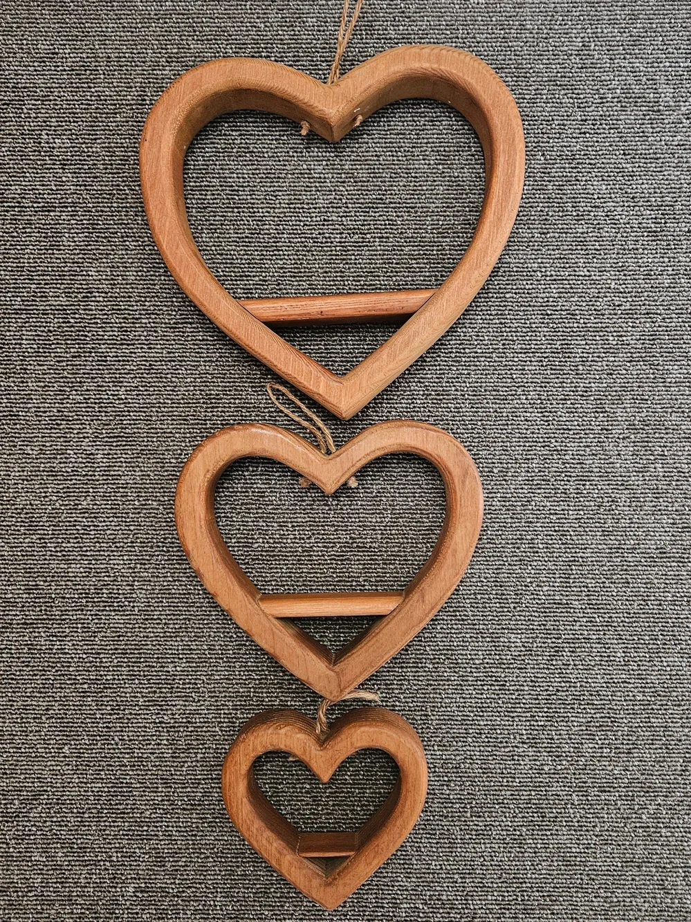 Wooden Heart Shelf Trio - Natural Brown